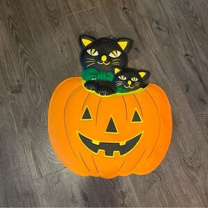 Vintage Halloween Pumpkin with Black Cats Decor plastic large